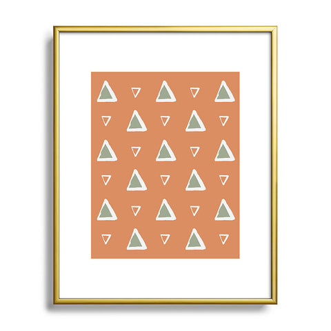 Avenie Triangle Pattern Orange Metal Framed Art Print