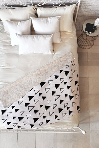 Avenie Triangles Black and White Fleece Throw Blanket