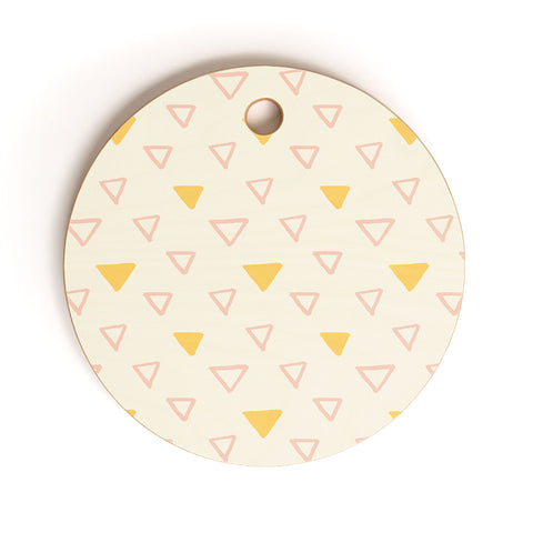 Avenie Triangles Pink and Yellow Cutting Board Round