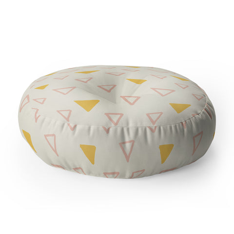 Avenie Triangles Pink and Yellow Floor Pillow Round