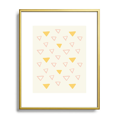 Avenie Triangles Pink and Yellow Metal Framed Art Print