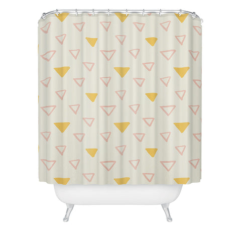 Avenie Triangles Pink and Yellow Shower Curtain