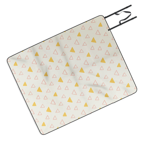 Avenie Triangles Pink and Yellow Picnic Blanket