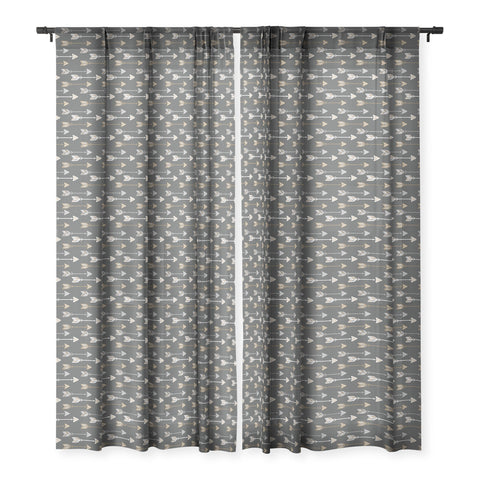 Avenie Tribal Arrows Horizontal Gray Sheer Window Curtain