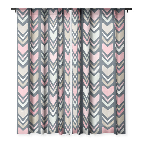 Avenie Tribal Chevron Pink and Navy Sheer Non Repeat