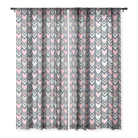 Avenie Tribal Chevron Pink and Navy Sheer Window Curtain