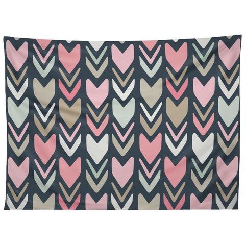 Avenie Tribal Chevron Pink and Navy Tapestry