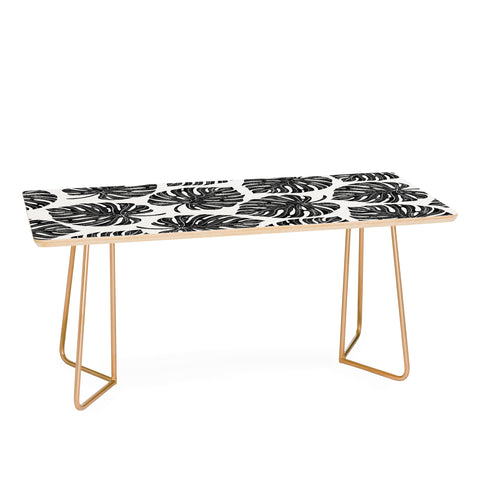 Avenie Tropical Palm Leaves Black Coffee Table