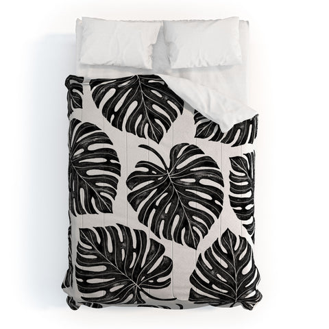 Avenie Tropical Palm Leaves Black Comforter