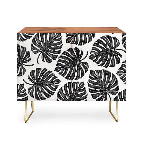 Avenie Tropical Palm Leaves Black Credenza