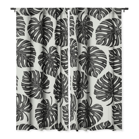 Avenie Tropical Palm Leaves Black Blackout Non Repeat