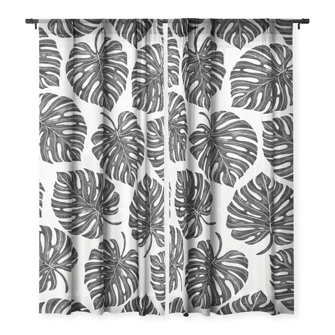 Avenie Tropical Palm Leaves Black Sheer Non Repeat