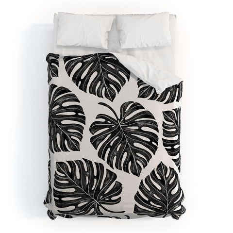 Avenie Tropical Palm Leaves Black Duvet Cover