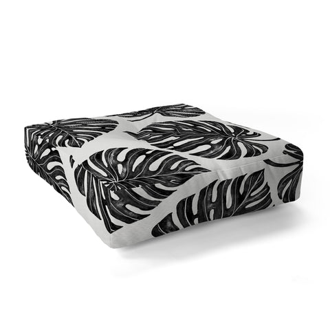 Avenie Tropical Palm Leaves Black Floor Pillow Square