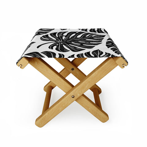 Avenie Tropical Palm Leaves Black Folding Stool