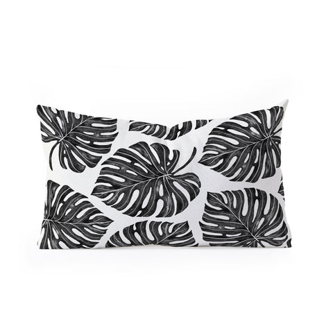 Avenie Tropical Palm Leaves Black Oblong Throw Pillow