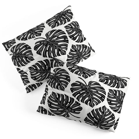 Avenie Tropical Palm Leaves Black Pillow Shams