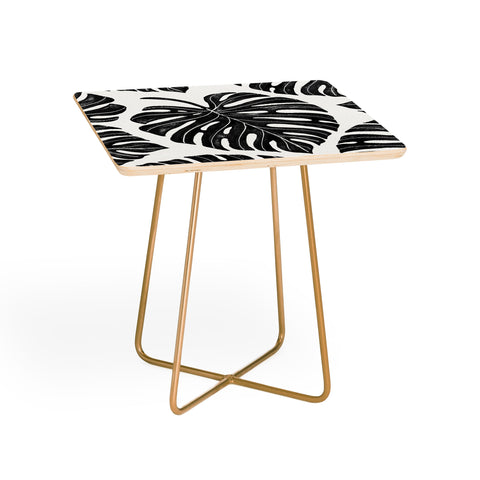 Avenie Tropical Palm Leaves Black Side Table