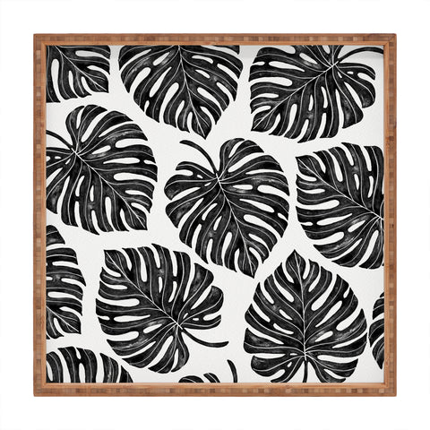Avenie Tropical Palm Leaves Black Square Tray