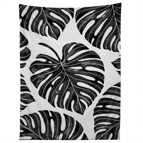 Avenie Tropical Palm Leaves Black Tapestry
