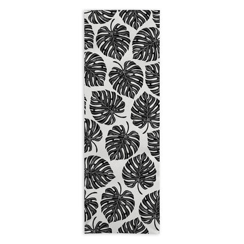 Avenie Tropical Palm Leaves Black Yoga Towel
