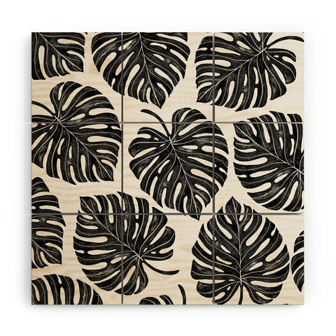 Avenie Tropical Palm Leaves Black Wood Wall Mural
