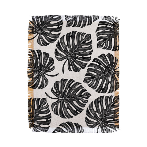 Avenie Tropical Palm Leaves Black Throw Blanket