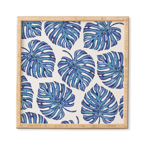 Avenie Tropical Palm Leaves Blue Framed Wall Art