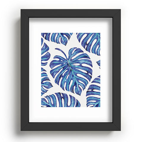 Avenie Tropical Palm Leaves Blue Recessed Framing Rectangle