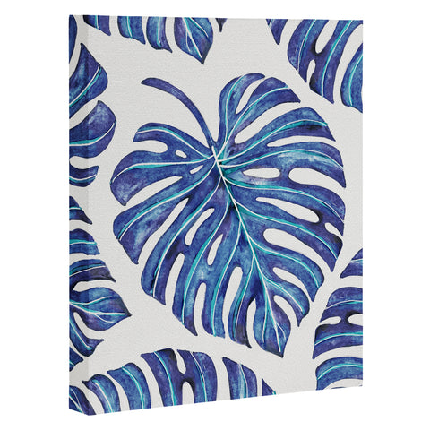 Avenie Tropical Palm Leaves Blue Art Canvas