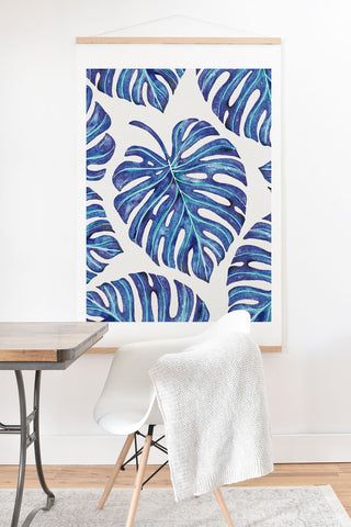 Avenie Tropical Palm Leaves Blue Art Print And Hanger