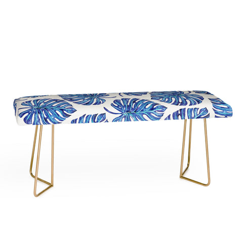 Avenie Tropical Palm Leaves Blue Bench