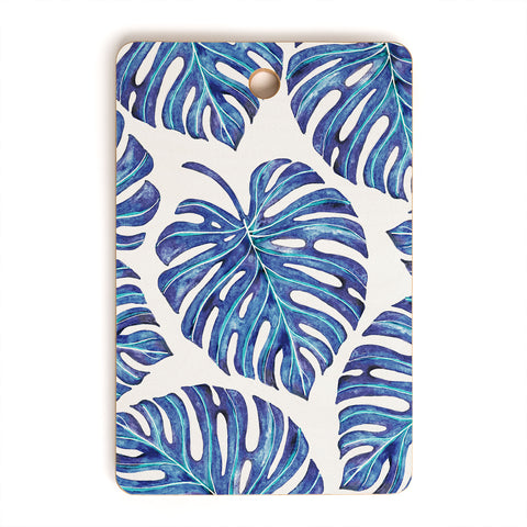 Avenie Tropical Palm Leaves Blue Cutting Board Rectangle