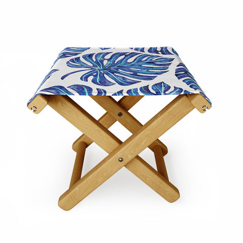 Avenie Tropical Palm Leaves Blue Folding Stool