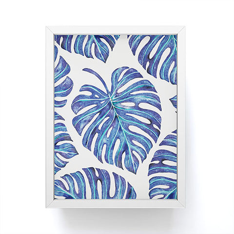Avenie Tropical Palm Leaves Blue Framed Mini Art Print