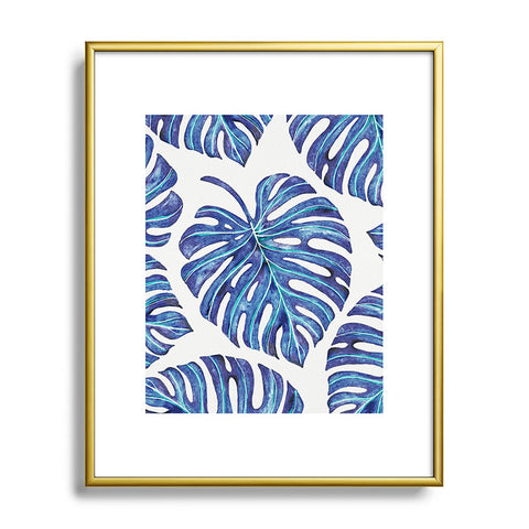 Avenie Tropical Palm Leaves Blue Metal Framed Art Print
