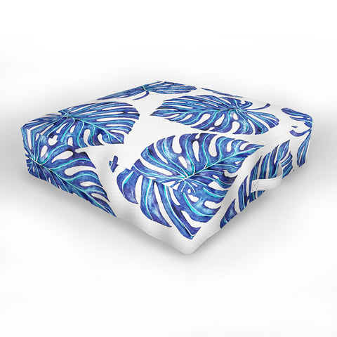 Avenie Tropical Palm Leaves Blue Outdoor Floor Cushion