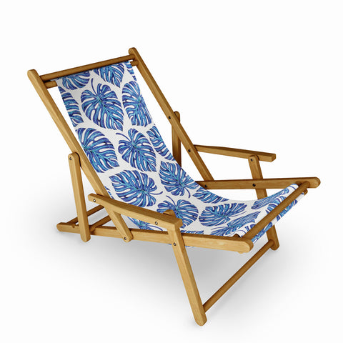 Avenie Tropical Palm Leaves Blue Sling Chair