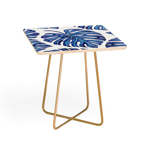 Avenie Tropical Palm Leaves Blue Side Table