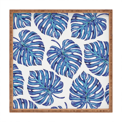 Avenie Tropical Palm Leaves Blue Square Tray