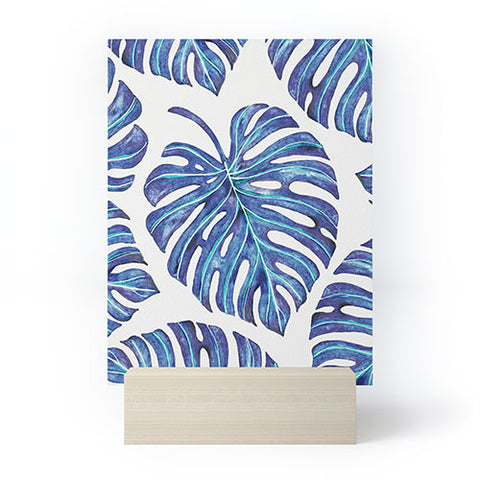 Avenie Tropical Palm Leaves Blue Mini Art Print