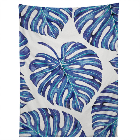 Avenie Tropical Palm Leaves Blue Tapestry