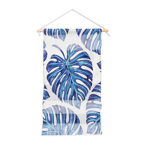 Avenie Tropical Palm Leaves Blue Wall Hanging Portrait