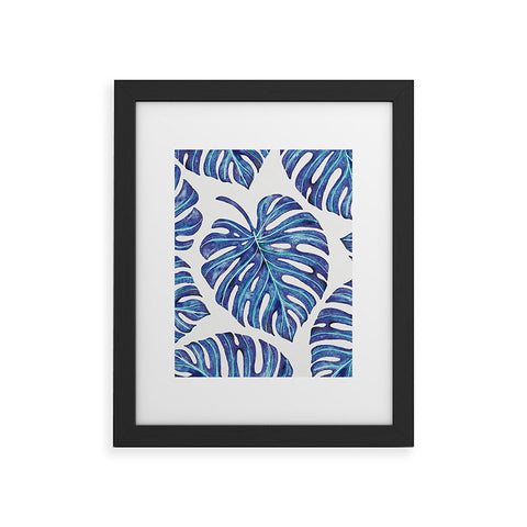 Avenie Tropical Palm Leaves Blue Framed Art Print