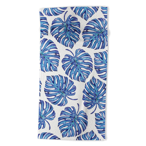Avenie Tropical Palm Leaves Blue Beach Towel