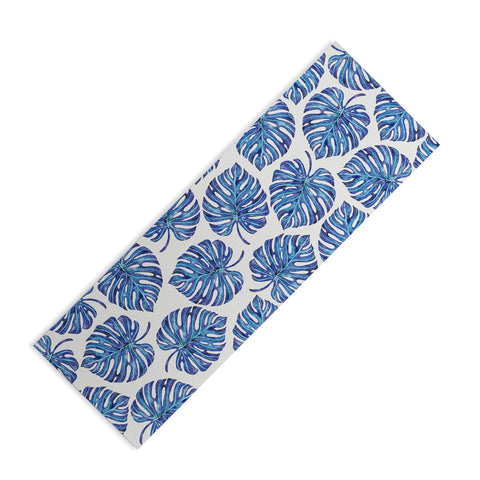Avenie Tropical Palm Leaves Blue Yoga Mat