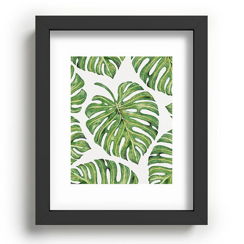 Avenie Tropical Palm Leaves Green Recessed Framing Rectangle