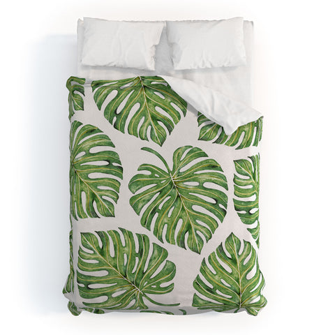 Avenie Tropical Palm Leaves Green Duvet Cover