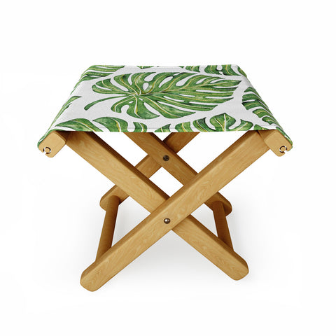 Avenie Tropical Palm Leaves Green Folding Stool