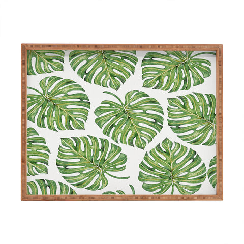 Avenie Tropical Palm Leaves Green Rectangular Tray